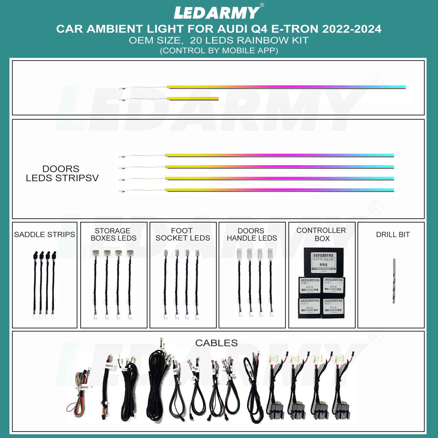 LED Ambientebeleuchtung Audi Q4 e-tron kaufen Komplettset RGB dynamisch mit Ersatz Einbauleisten Innenraumbeleuchtung Nachrüstung Set OEM Look