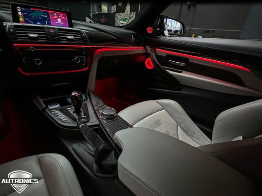 Ambientebeleuchtung Set für BMW 3er 2013–2019 Carbon Edition Dynamische RGB LED Innenraumbeleuchtung mit Carbon LED Zierleisten