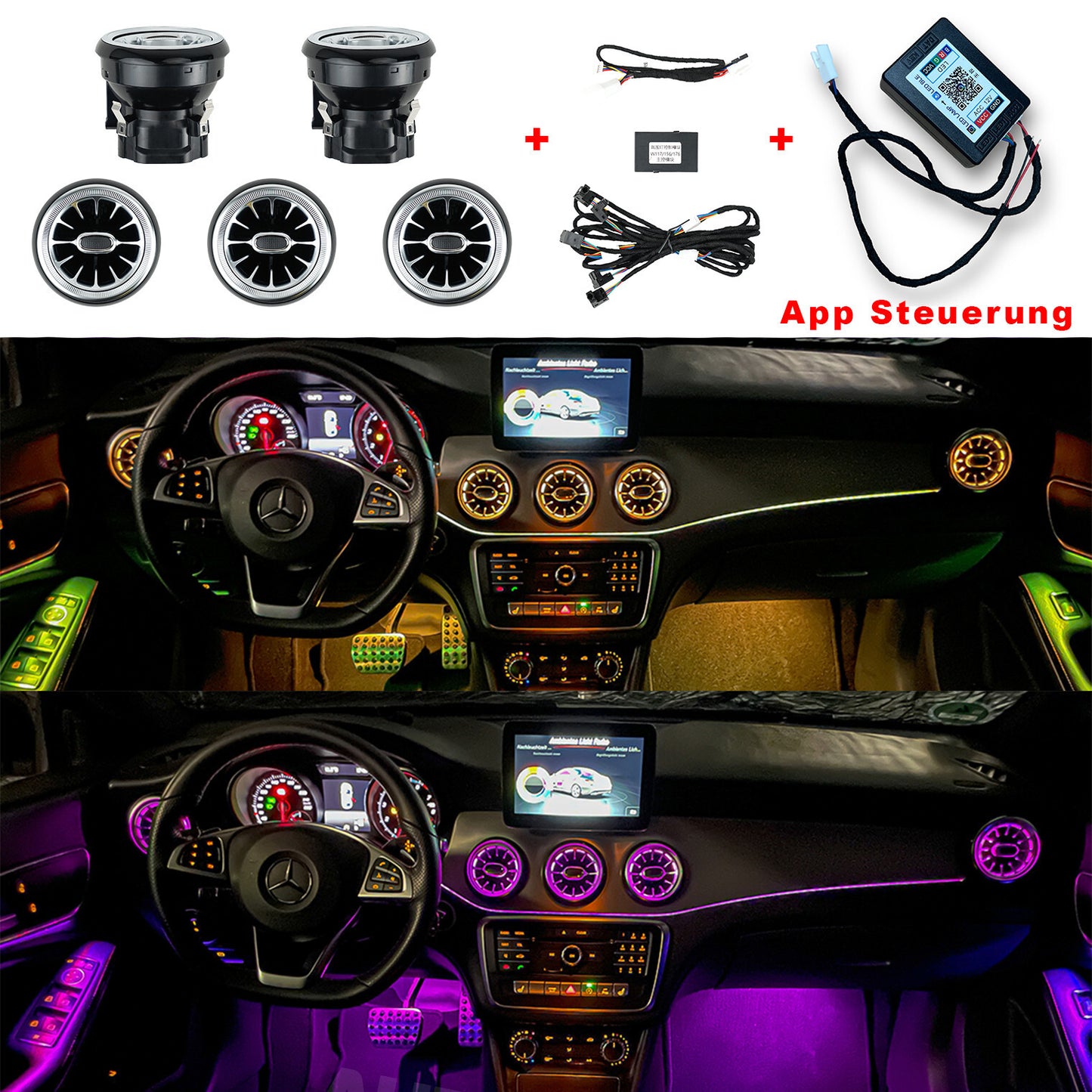 LED Ambientebeleuchtung Lüftungsdüsen für Mercedes A Klasse W176 & CLA C117 Set