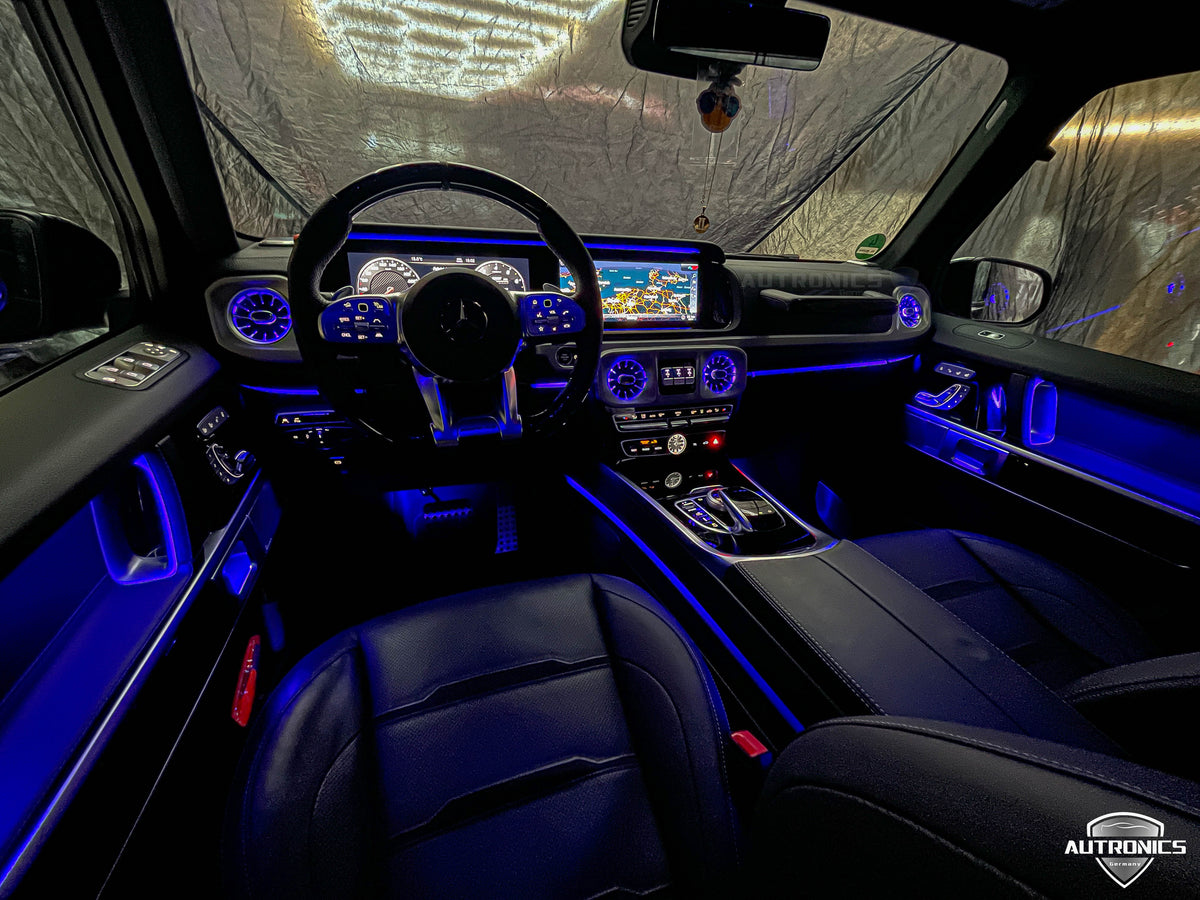 LED RGB Lüftungsdüsen 64 Farben für Mercedes-Benz G-Klasse W464 ab 2018 beleuchtete Luftdüsen vorne & hinten Ambientebeleuchtung Komplett-Set