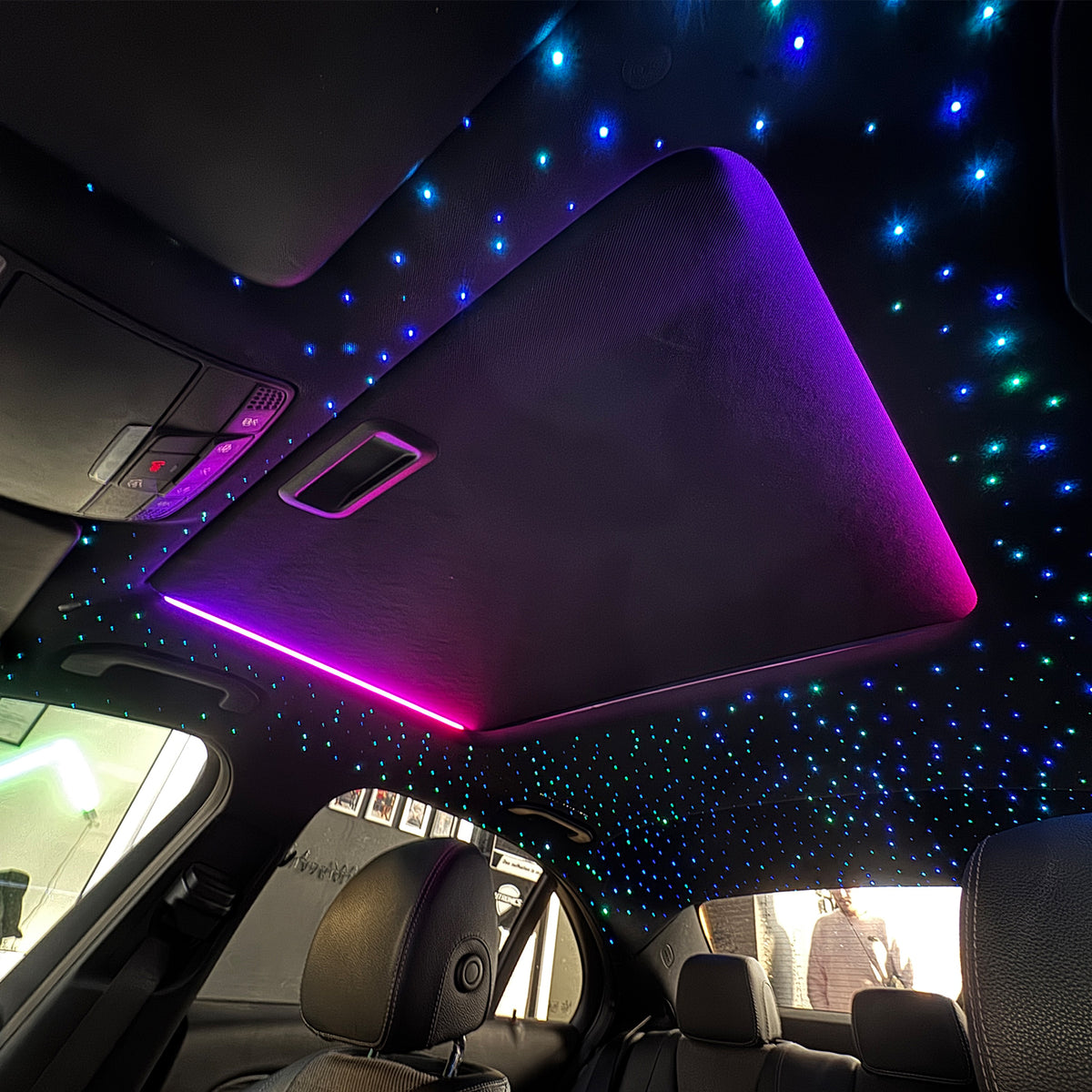 RGB LED Panoramadach Beleuchtung Set 64 Farben Universal Auto Panorama Dach Ambientebeleuchtung Nachrüst Kit mit App Steuerung