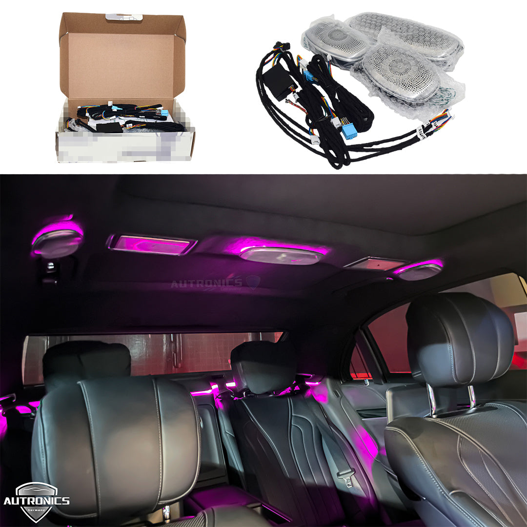 LED RGB Deckenlautsprecher Hochtöner 64 Farben für Mercedes-Benz E/S/G-Klasse W213 W222 W464 beleuchtete Roof Top Lautsprecher Ambientebeleuchtung Nachrüst-Set