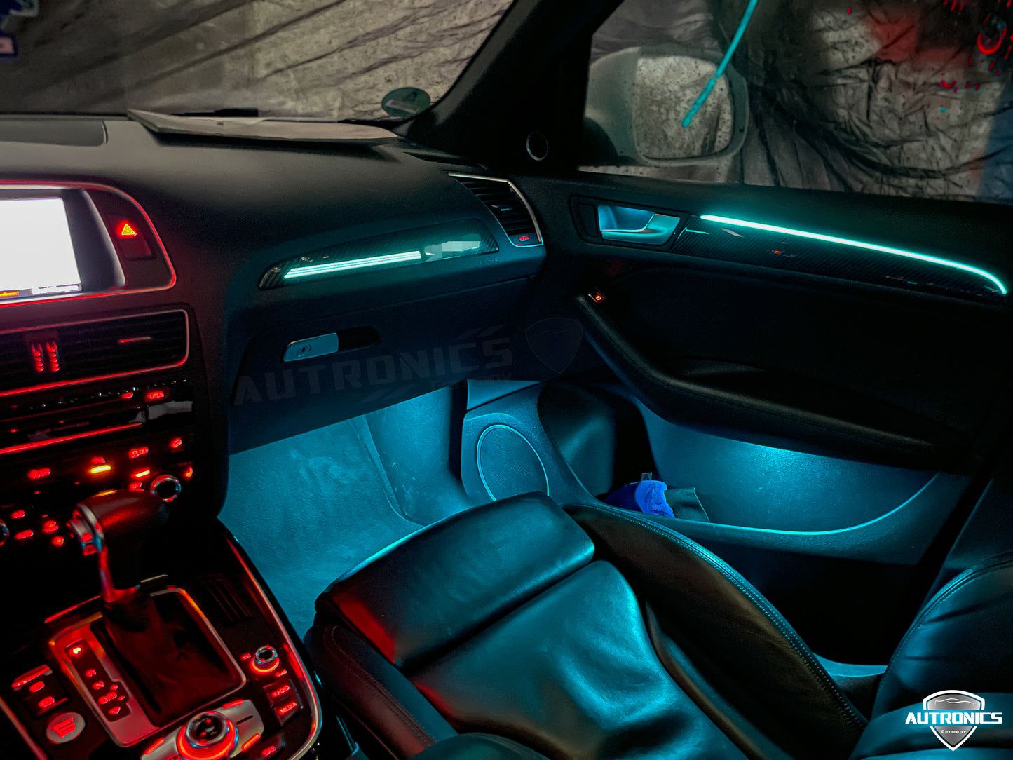 LED Ambientebeleuchtung Audi Q5 8R kaufen Komplettset RGB dynamisch mit Holz Optik Zierleisten Peach Wood Innenraumbeleuchtung Set 2010-2017