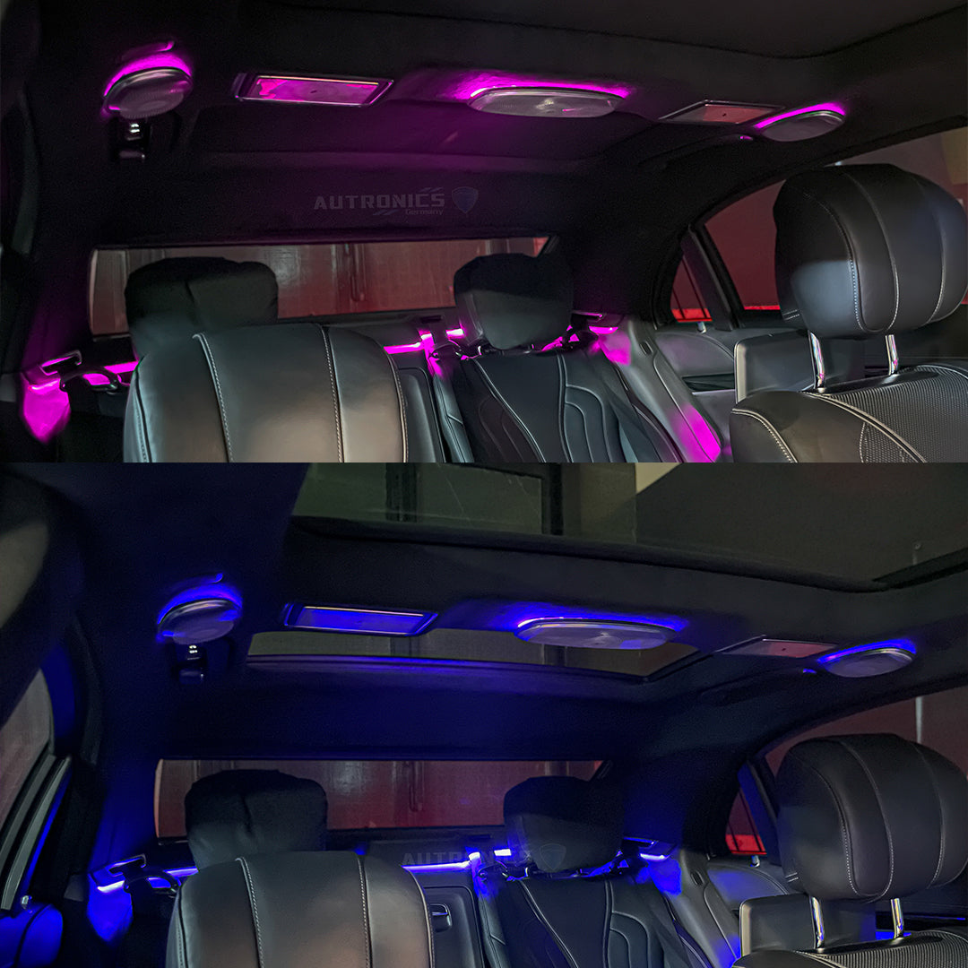 LED RGB Deckenlautsprecher Hochtöner 64 Farben für Mercedes-Benz E/S/G-Klasse W213 W222 W464 beleuchtete Roof Top Lautsprecher Ambientebeleuchtung Nachrüst-Set