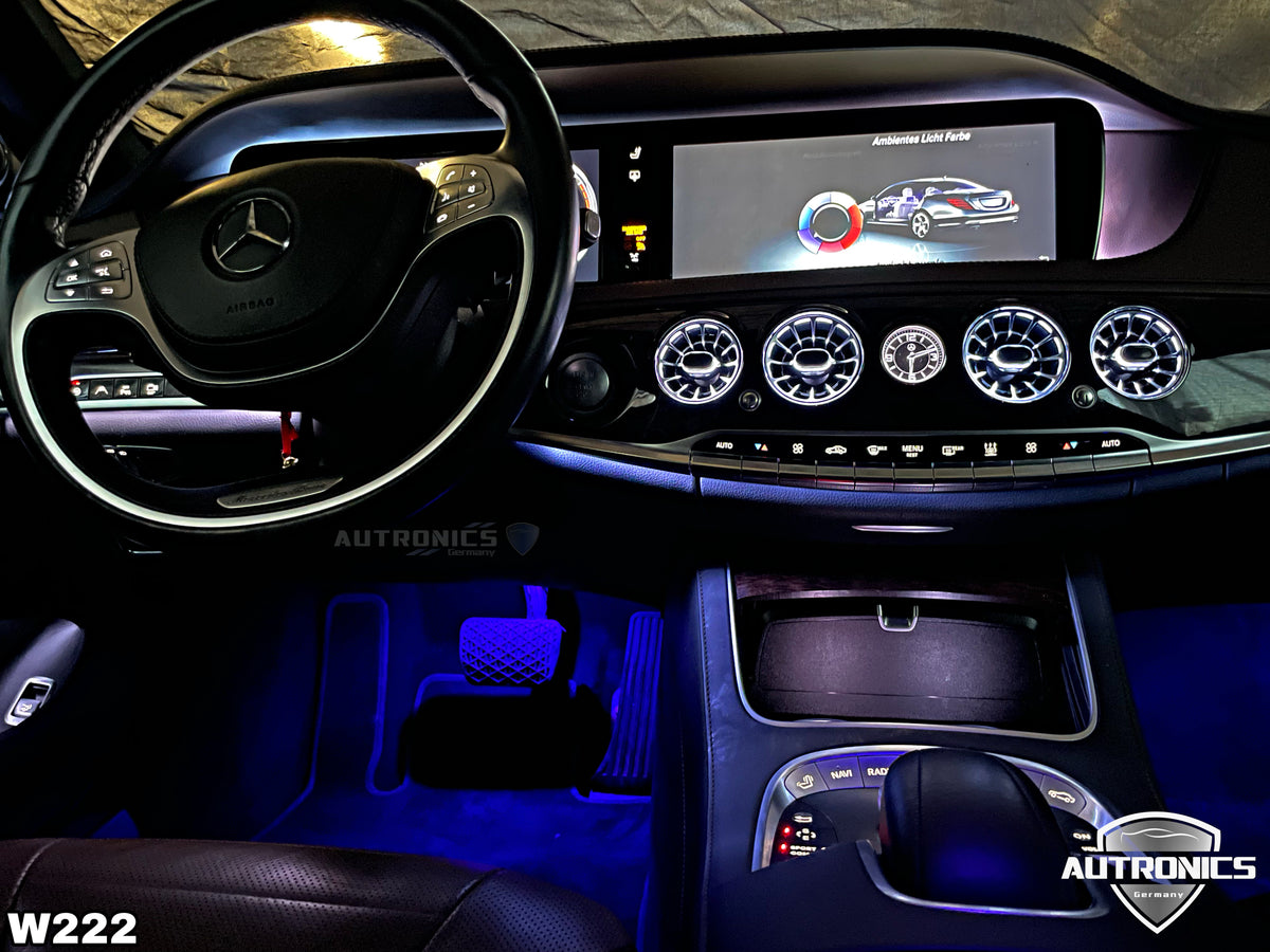 LED Lüftungsdüsen Ambientebeleuchtung für Mercedes-Benz S-Klasse W222 2014–2018 Luftdüsen 7 Farben vorne & hinten Komplett-Set