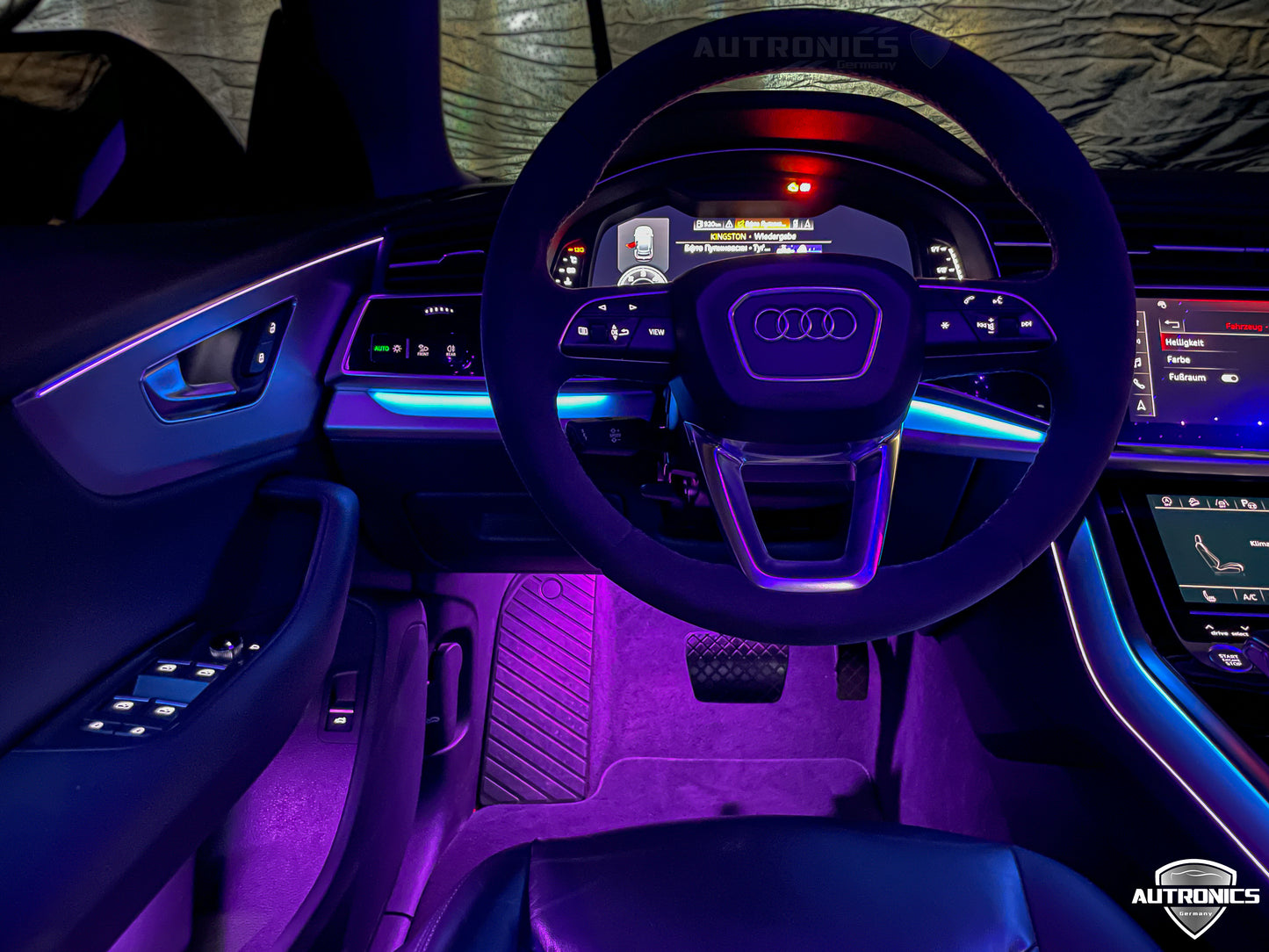 RGB LED Ambientebeleuchtung Nachrüstset mit integrierten LED Zierleisten für Audi Q8 ab 2019 Dynamische Rainbow Innenraumbeleuchtung mit App Steuerung & OEM Style Komplettset