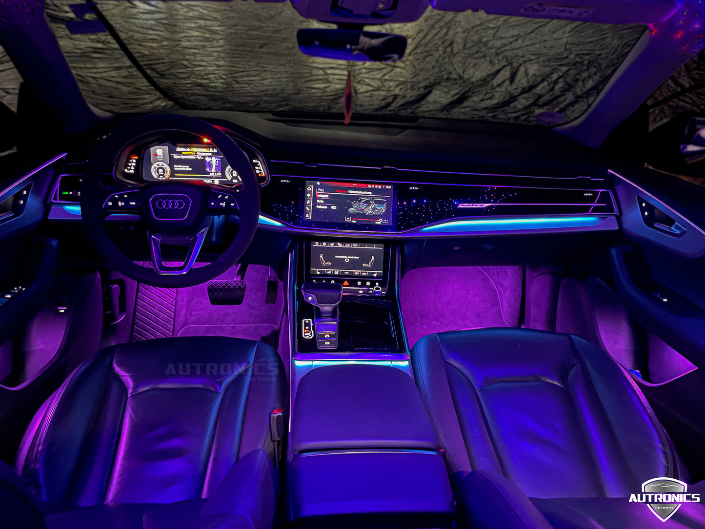 RGB LED Ambientebeleuchtung Nachrüstset mit integrierten LED Zierleisten für Audi Q8 ab 2019 Dynamische Rainbow Innenraumbeleuchtung mit App Steuerung & OEM Style Komplettset