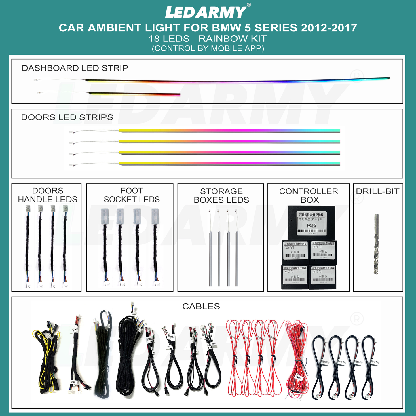 Ambientebeleuchtung Set für BMW 5er F10 F11 F18 2012–2017 dynamische RGB LED LeistenInnenraumbeleuchtung mit App Steuerung