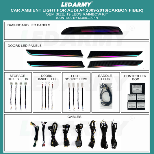 LED Ambientebeleuchtung Audi A4 B8 Carbon Leisten RGB Set Innenraum Nachrüstung Carbon Kit App Steuerung