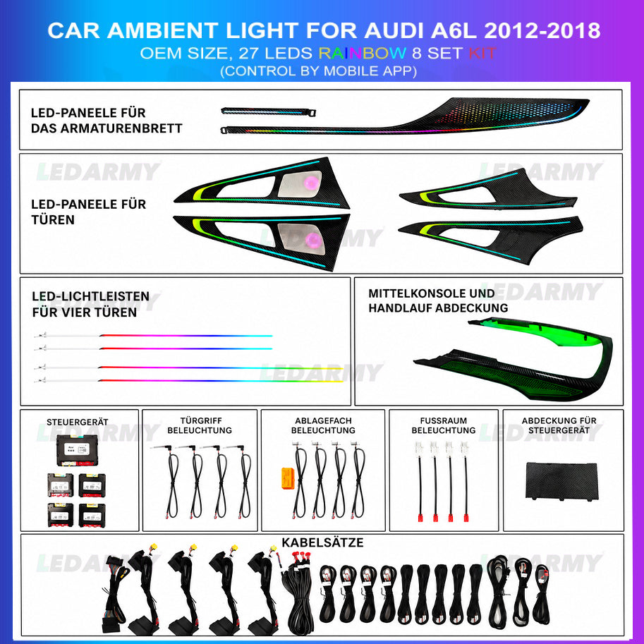 LED Ambientebeleuchtung Audi A6 C7 4G RGB dynamisches Komplettset mit Carbon Leisten