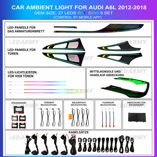 LED Ambientebeleuchtung Audi A6 C7 4G RGB dynamisches Komplettset mit Carbon Leisten