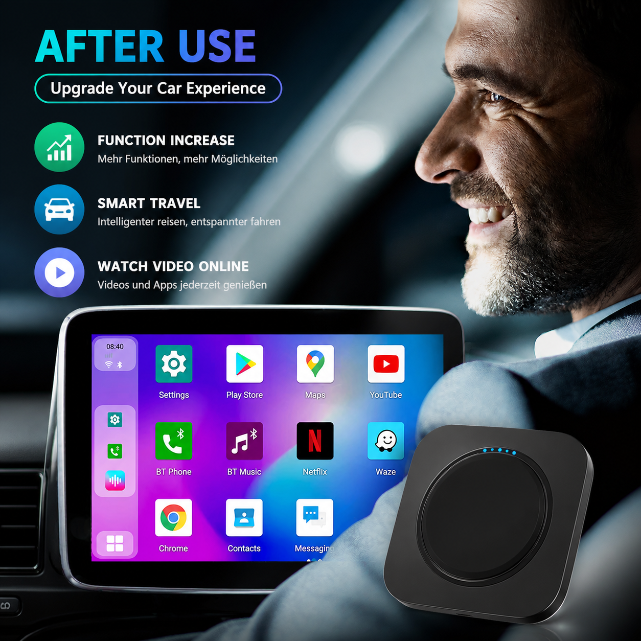 CarPlay AI Box kabellos Android 13 6GB RAM 64GB SIM Karte Netflix YouTube für Auto Wireless CarPlay Adapter Universal
