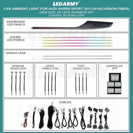 LED Ambientebeleuchtung Audi A6 C7 kaufen Komplettset RGB dynamisch mit Carbon Armatur Leiste Innenraum Beleuchtung Nachrüstung Set