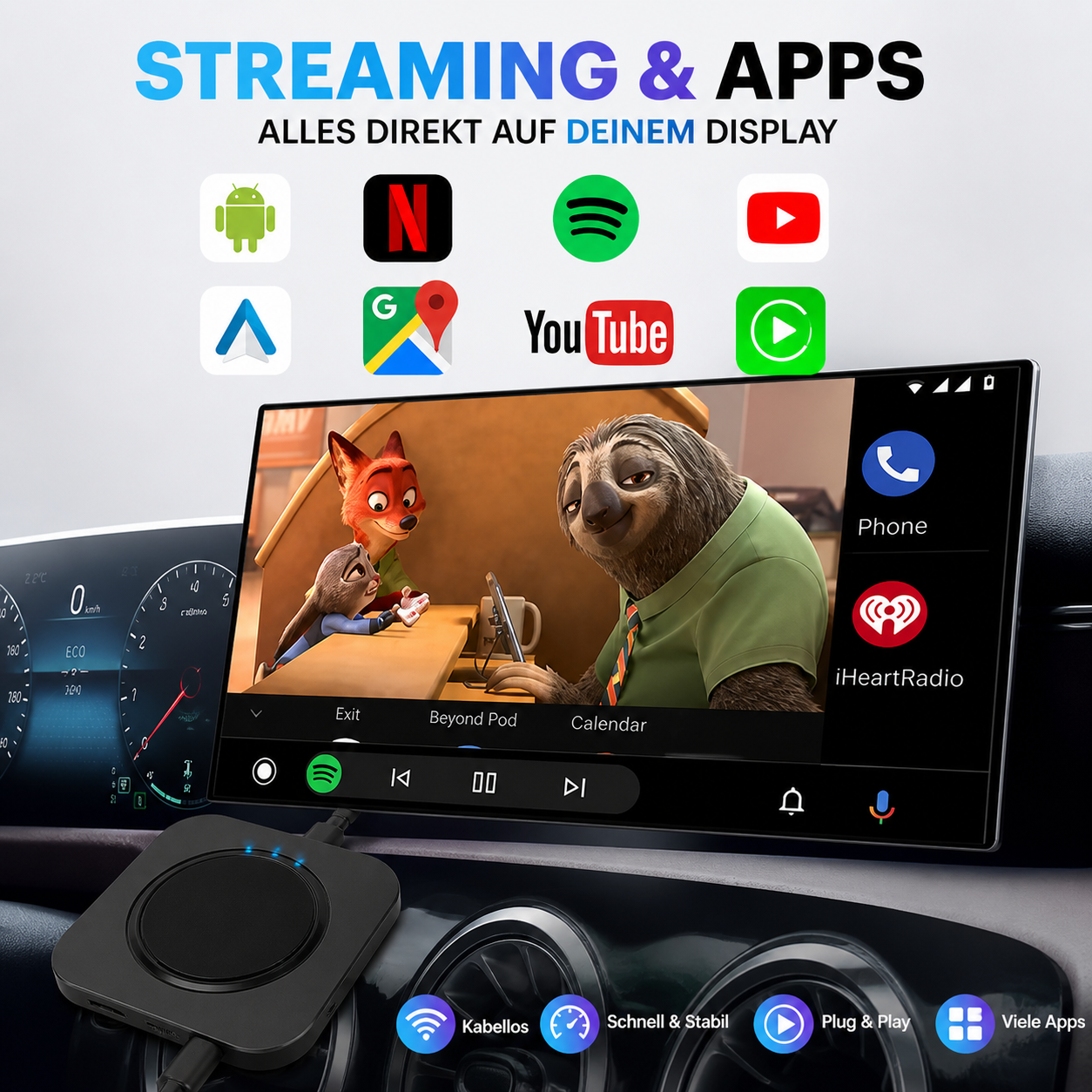 CarPlay AI Box kabellos Android 13 6GB RAM 64GB SIM Karte Netflix YouTube für Auto Wireless CarPlay Adapter Universal