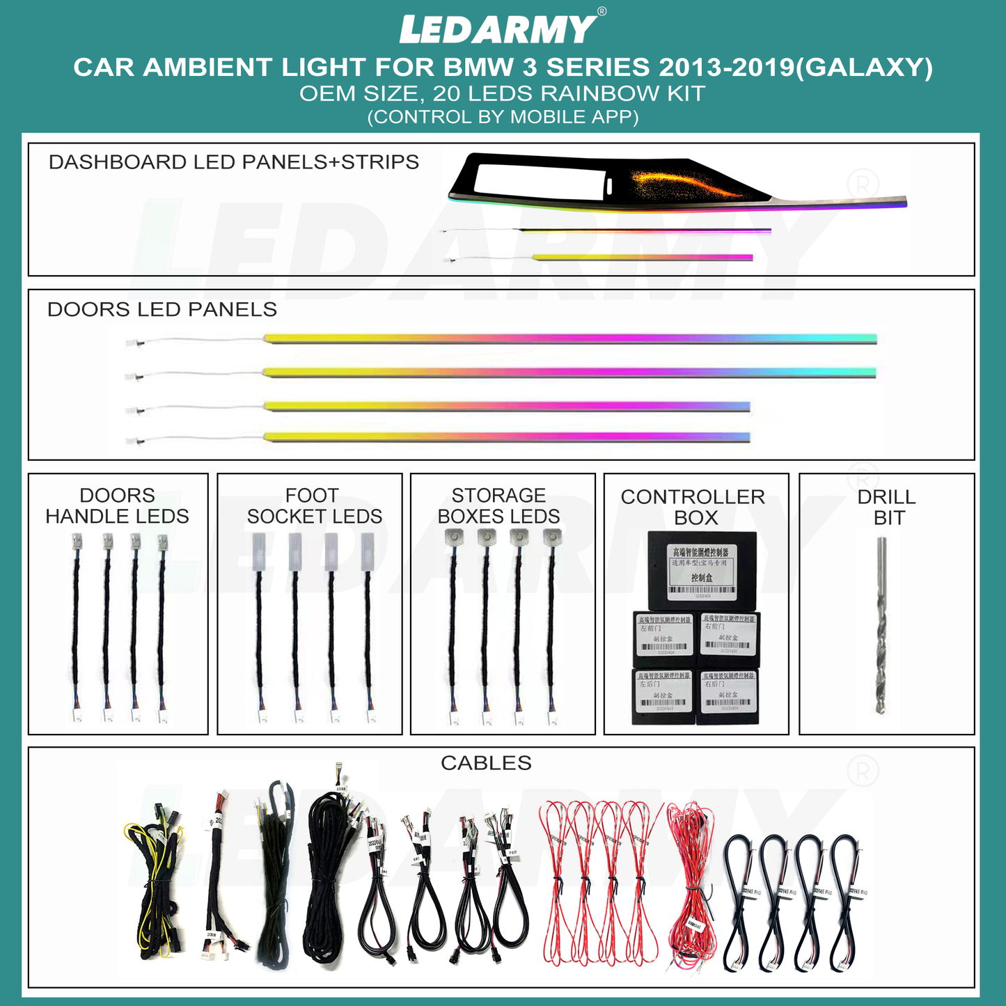 Ambientebeleuchtung Set für BMW 3er 2013–2019 Galaxy Edition Dynamische RGB LED Innenraumbeleuchtung Galaxy App Steuerung