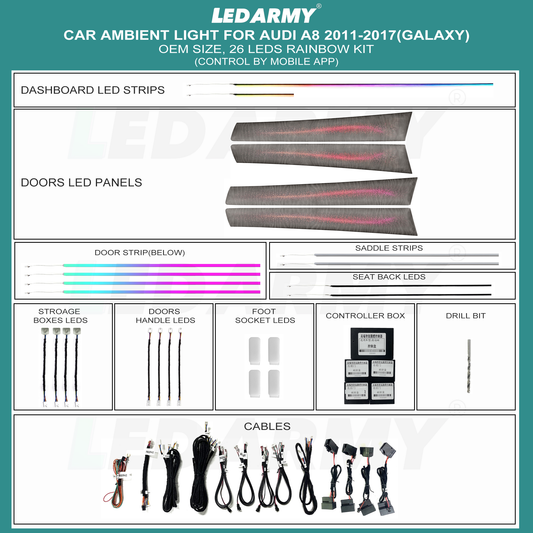 LED Ambientebeleuchtung Audi A8 D4 kaufen Komplettset RGB dynamisch mit Zierleisten Innenraum Beleuchtung Nachrüstung Set