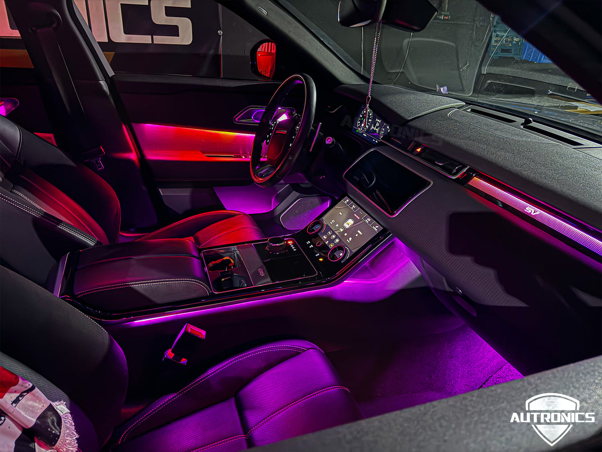 Ambientebeleuchtung 64 Farben Komplettset für Range Rover Velar 2017–2024 Dynamische RGB LED Innenraumbeleuchtung mit App-Steuerung
