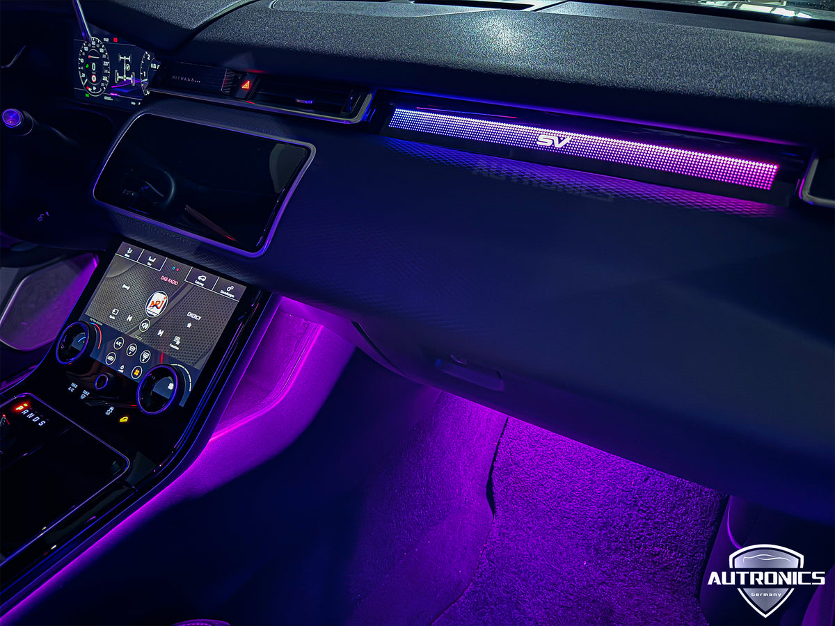 Ambientebeleuchtung 64 Farben Komplettset für Range Rover Velar 2017–2024 Dynamische RGB LED Innenraumbeleuchtung mit App-Steuerung