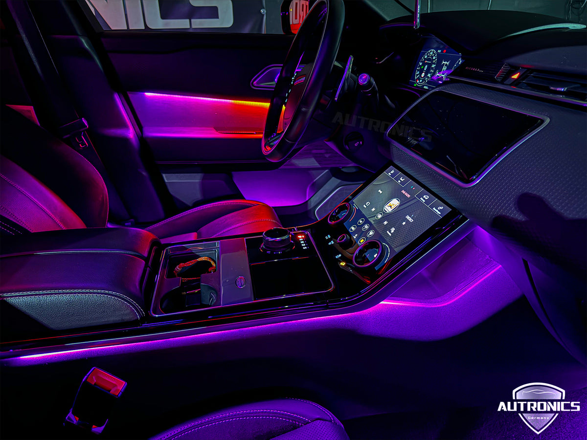 Ambientebeleuchtung 64 Farben Komplettset für Range Rover Velar 2017–2024 Dynamische RGB LED Innenraumbeleuchtung mit App-Steuerung