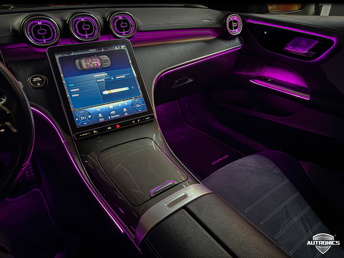 Ambientebeleuchtung Nachrüsten 8-teiliges LED Set mit beleuchteten Lüftungsdüsen Armaturenbrett für Mercedes-Benz C-Klasse W206 MBUX & App-Steuerung