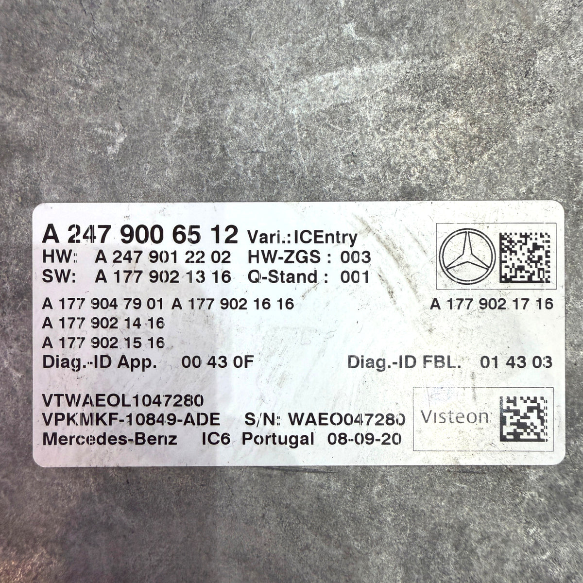 Mercedes A2479006512 ICEntry Tacho Steuergerät Original – A 247 900 65 12 Kombiinstrument Modul für W177 W247 C118 X118