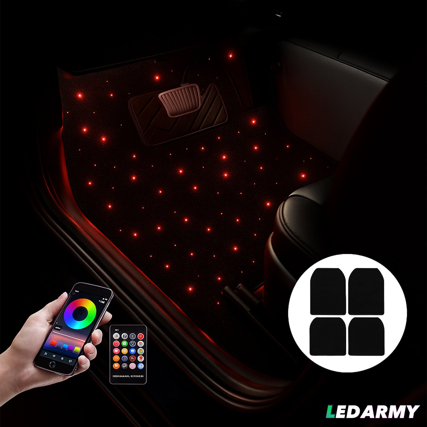 LED Auto Fußmatten RGB mit Sternenhimmel-Effekt Universelle LED Fußraumbeleuchtung für alle Fahrzeuge 64 Farben App- & Fernbedienung by Ledarmy
