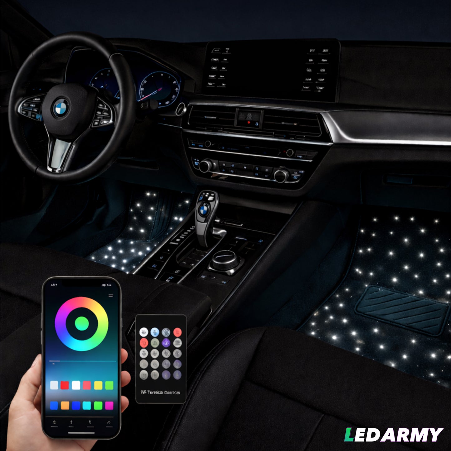 LED Auto Fußmatten RGB mit Sternenhimmel-Effekt Universelle LED Fußraumbeleuchtung für alle Fahrzeuge 64 Farben App- & Fernbedienung by Ledarmy