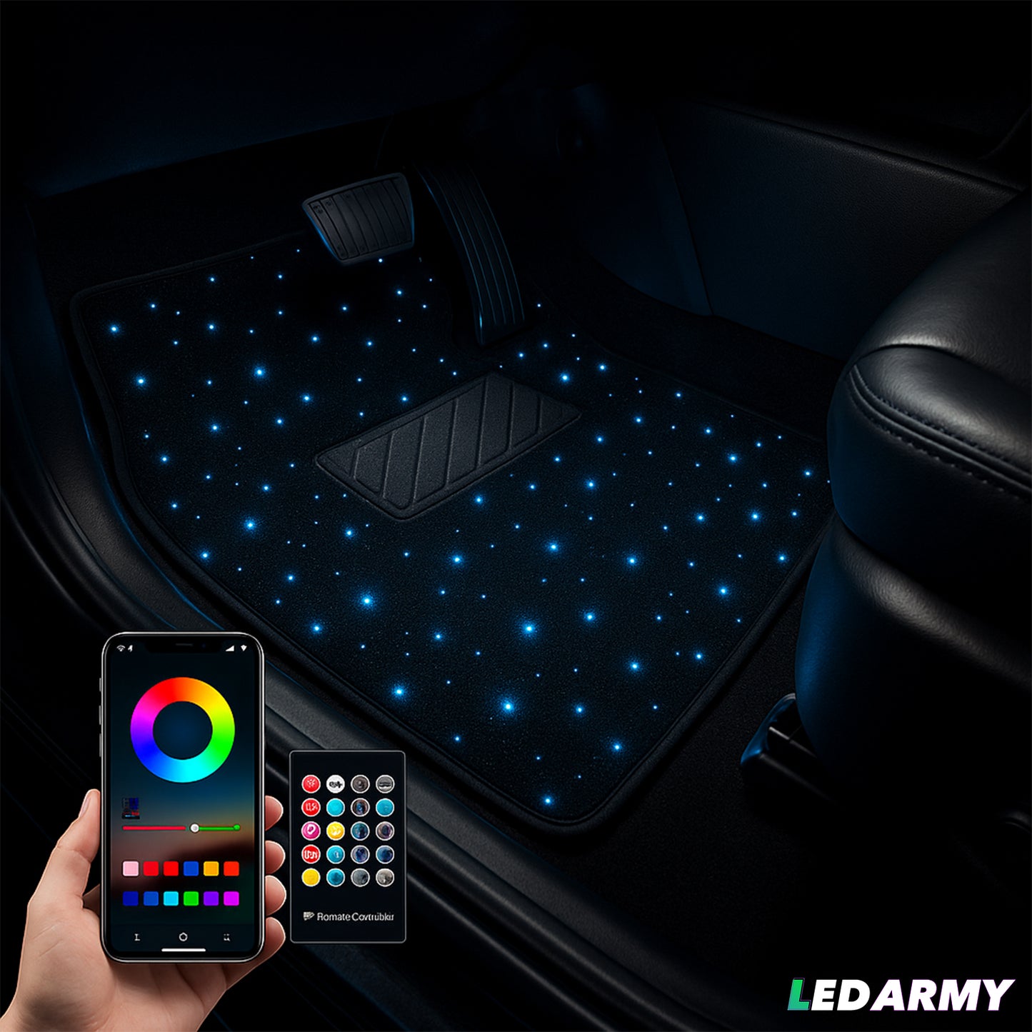 LED Auto Fußmatten RGB mit Sternenhimmel-Effekt Universelle LED Fußraumbeleuchtung für alle Fahrzeuge 64 Farben App- & Fernbedienung by Ledarmy