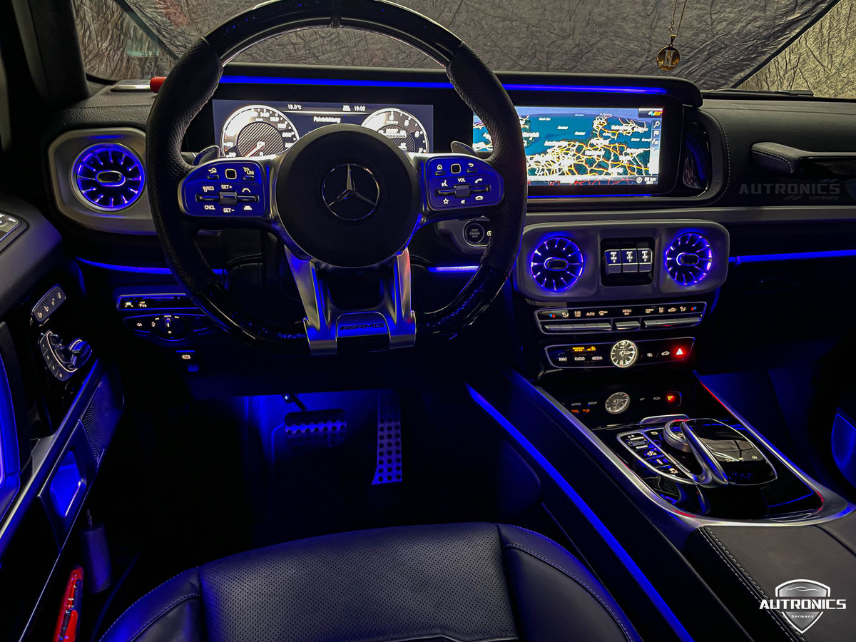 LED RGB Lüftungsdüsen 64 Farben für Mercedes-Benz G-Klasse W464 ab 2018 beleuchtete Luftdüsen vorne & hinten Ambientebeleuchtung Komplett-Set