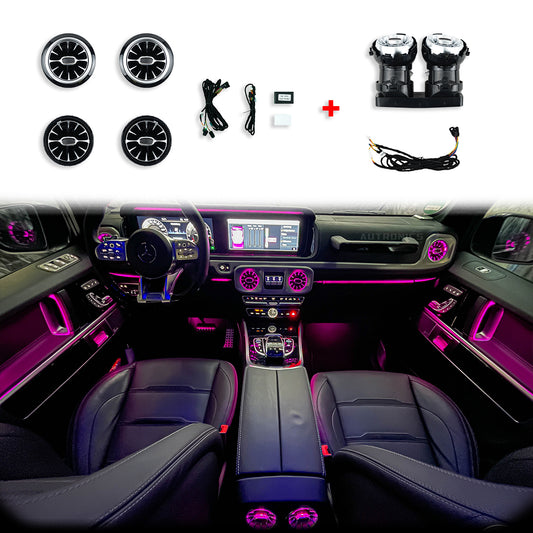 LED RGB Lüftungsdüsen 64 Farben für Mercedes-Benz G-Klasse W464 ab 2018 beleuchtete Luftdüsen vorne & hinten Ambientebeleuchtung Komplett-Set