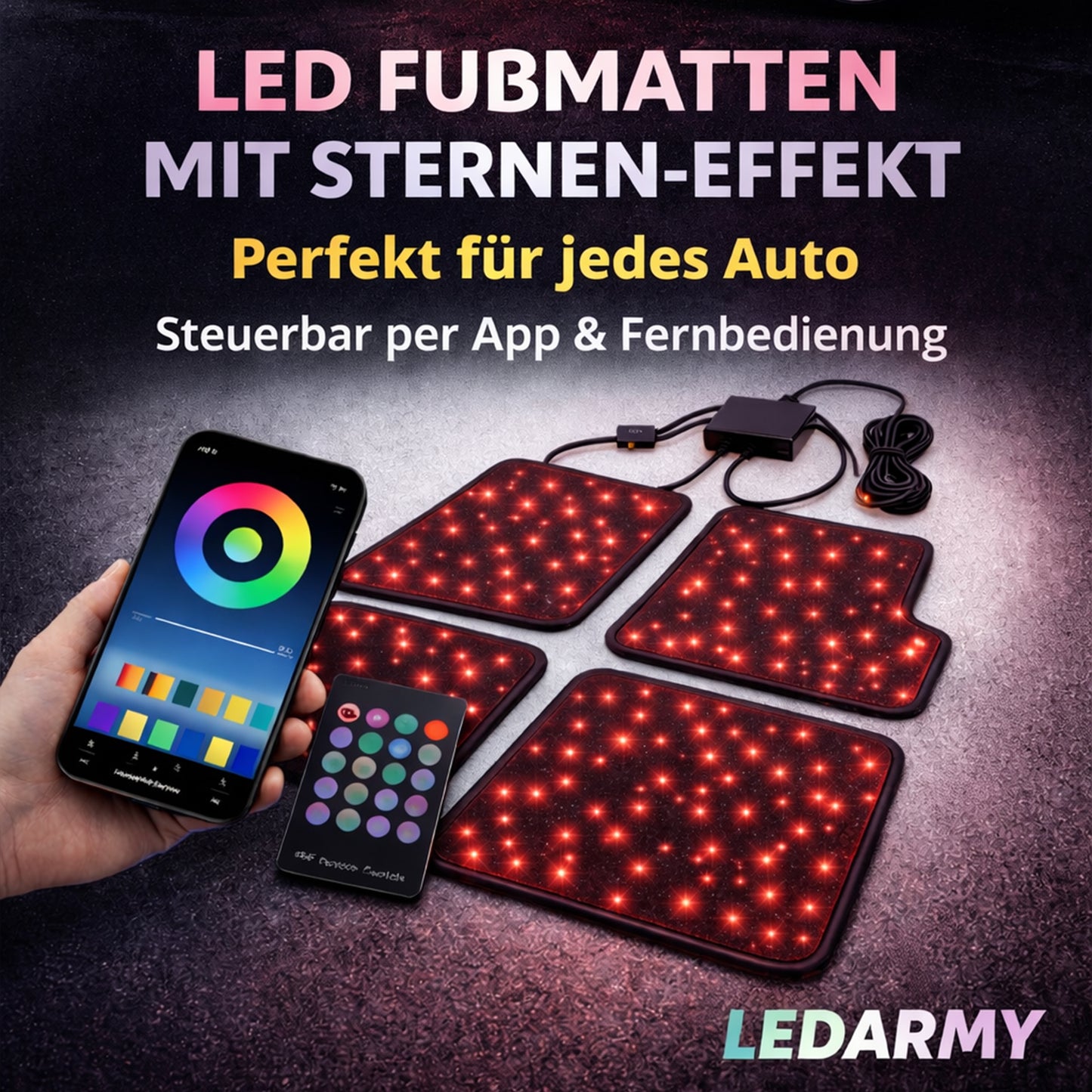 LED Auto Fußmatten RGB mit Sternenhimmel-Effekt Universelle LED Fußraumbeleuchtung für alle Fahrzeuge 64 Farben App- & Fernbedienung by Ledarmy