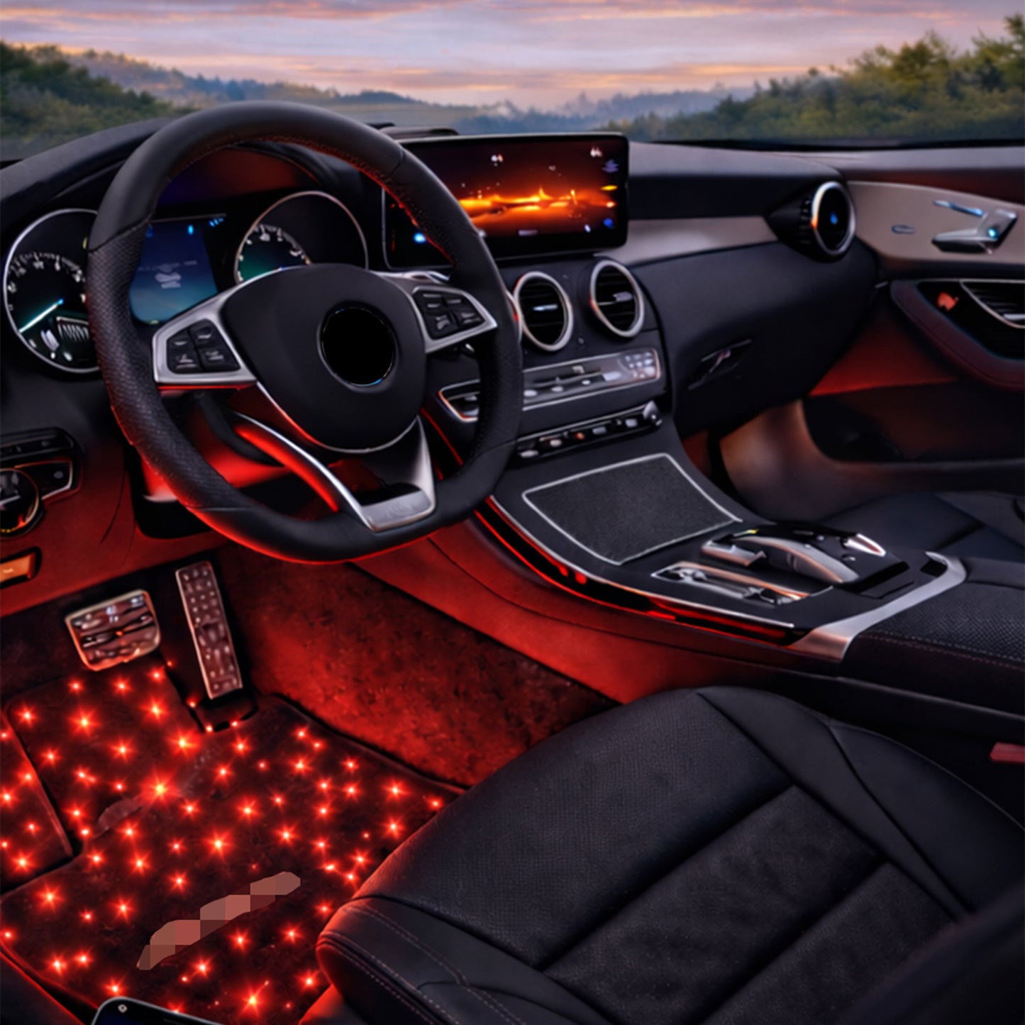 LED Auto Fußmatten RGB mit Sternenhimmel-Effekt Universelle LED Fußraumbeleuchtung für alle Fahrzeuge 64 Farben App- & Fernbedienung by Ledarmy