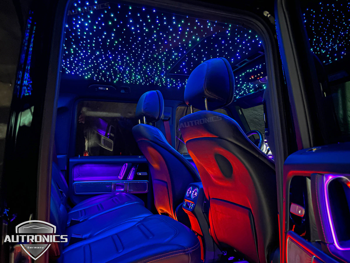 LED RGB Sternenhimmel Auto Lichtprojektor 4× 80 Lichtleiterfasern 64 Farben App & Fernbedienung für Dachhimmel und LED Fußmatten