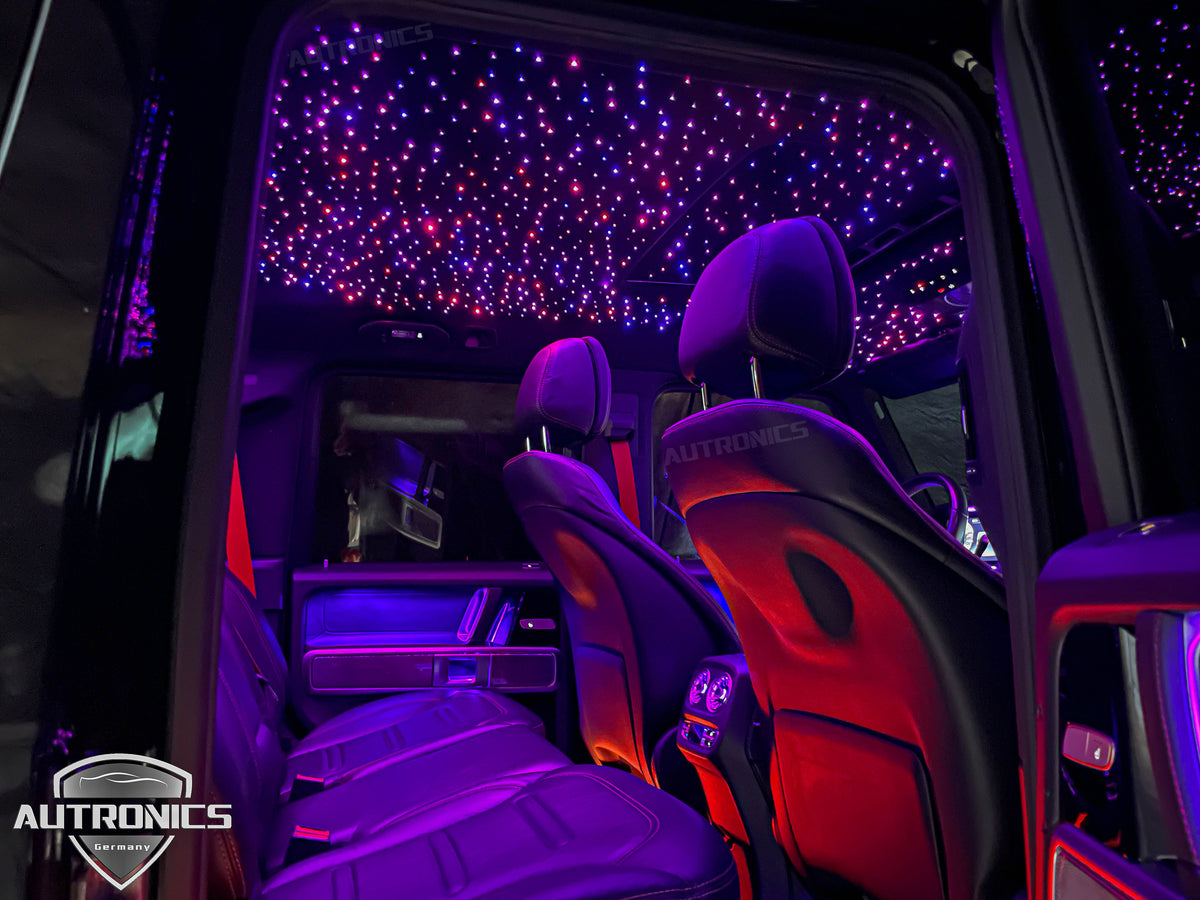 LED RGB Sternenhimmel Auto Lichtprojektor 4× 80 Lichtleiterfasern 64 Farben App & Fernbedienung für Dachhimmel und LED Fußmatten