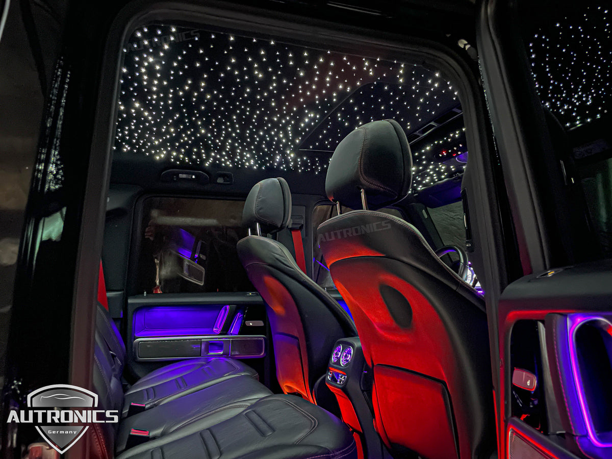 LED RGB Sternenhimmel Auto Lichtprojektor 4× 80 Lichtleiterfasern 64 Farben App & Fernbedienung für Dachhimmel und LED Fußmatten