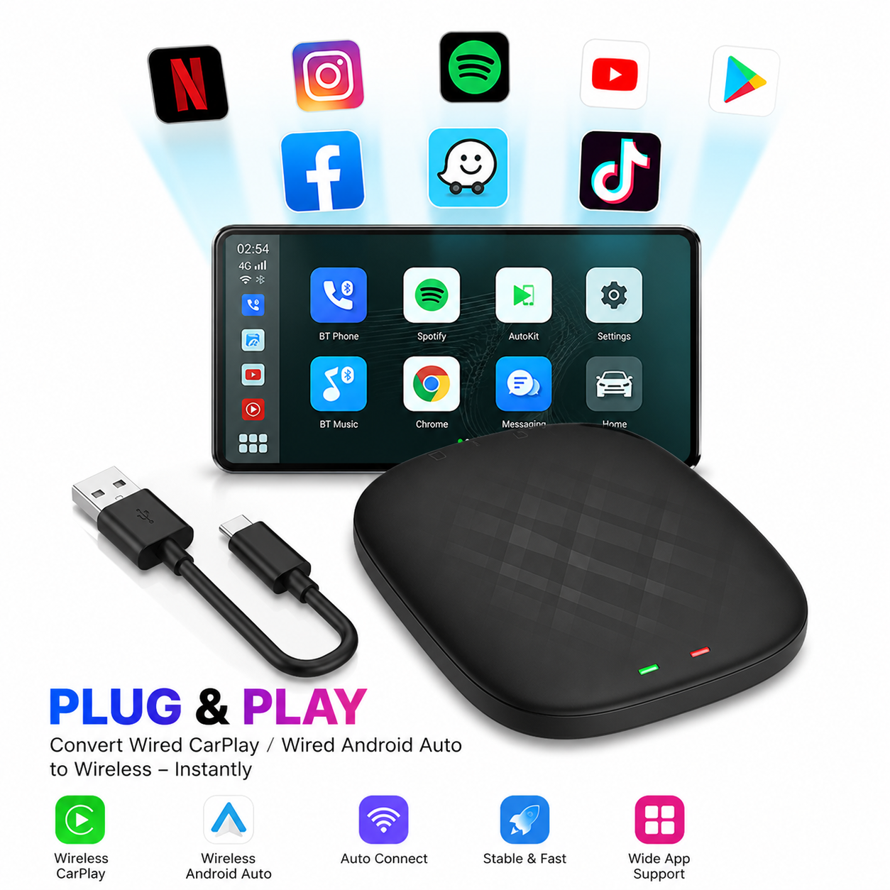 CarPlay AI Box kabellos Android 13 6GB RAM 64GB SIM Karte Netflix YouTube für Auto Wireless CarPlay Adapter Universal