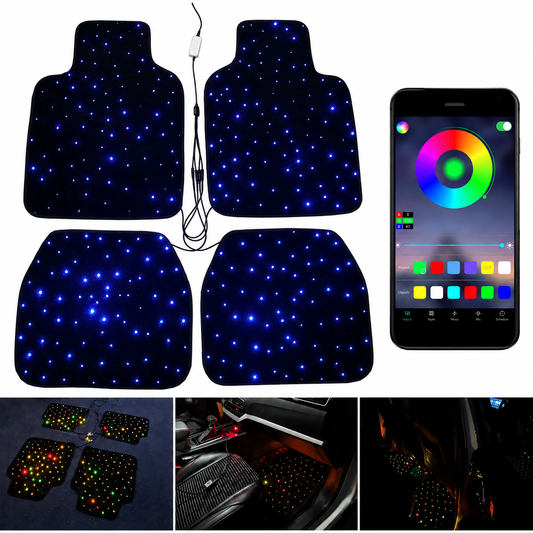 LED Auto Fußmatten RGB mit Sternenhimmel-Effekt Universelle LED Fußraumbeleuchtung für alle Fahrzeuge 64 Farben App- & Fernbedienung