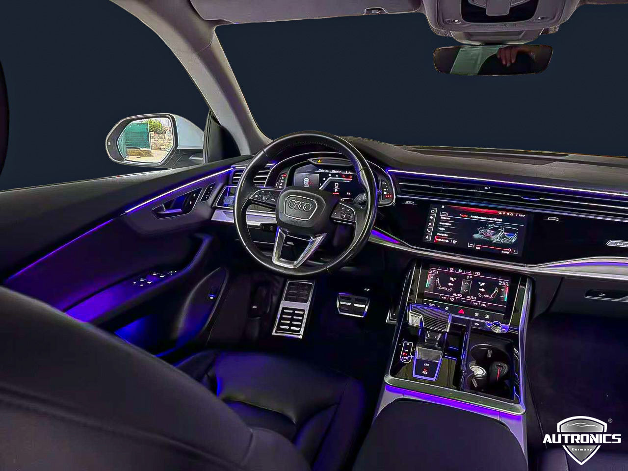 RGB LED Ambientebeleuchtung Nachrüstset mit integrierten LED Zierleisten für Audi Q7 4M ab 2019 Dynamische Rainbow Innenraumbeleuchtung mit App Steuerung & OEM Style Komplettset