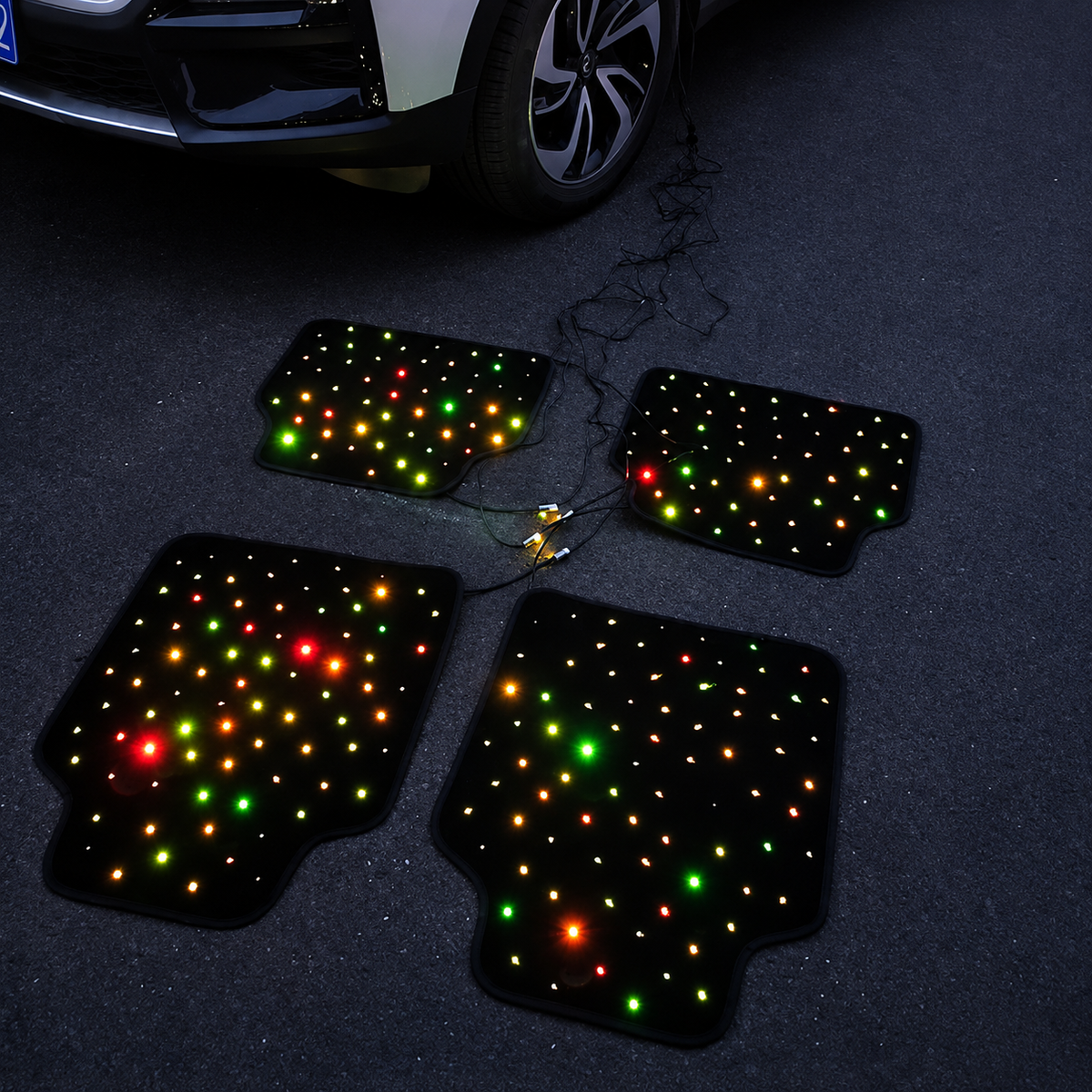 LED Auto Fußmatten RGB mit Sternenhimmel-Effekt Universelle LED Fußraumbeleuchtung für alle Fahrzeuge 64 Farben App- & Fernbedienung