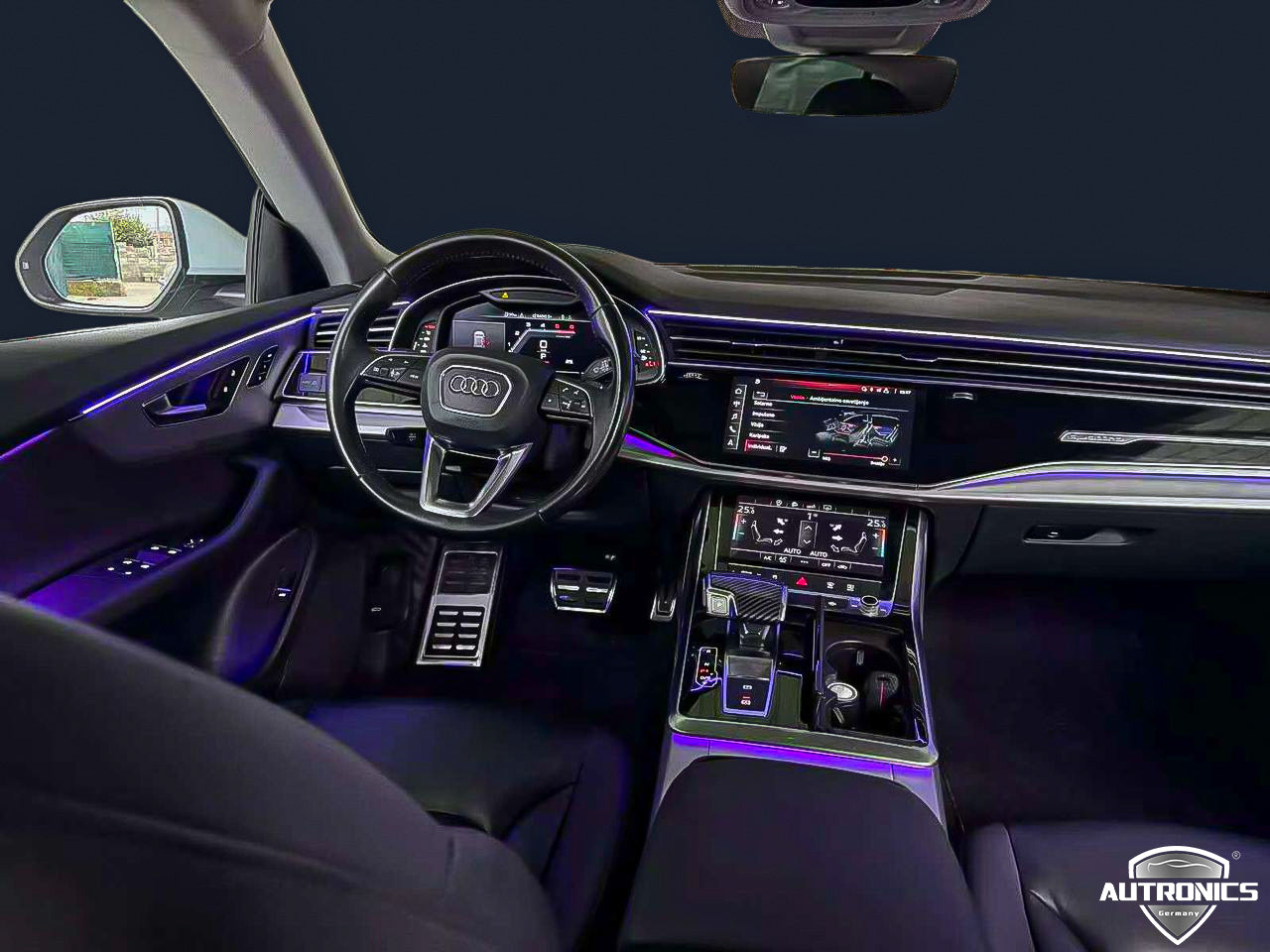 RGB LED Ambientebeleuchtung Nachrüstset mit integrierten LED Zierleisten für Audi Q7 4M ab 2019 Dynamische Rainbow Innenraumbeleuchtung mit App Steuerung & OEM Style Komplettset
