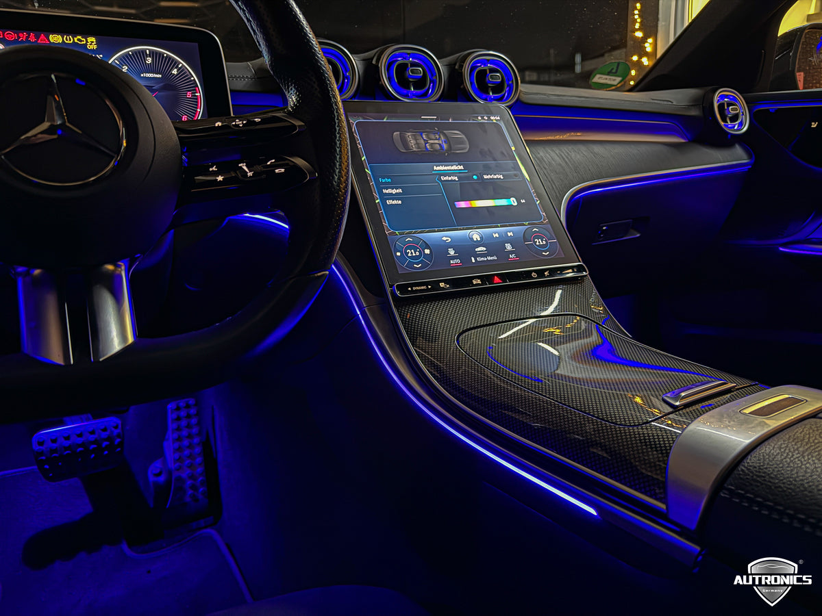 Ambientebeleuchtung Nachrüsten 8-teiliges LED Set mit beleuchteten Lüftungsdüsen Armaturenbrett für Mercedes-Benz C-Klasse W206 MBUX & App-Steuerung