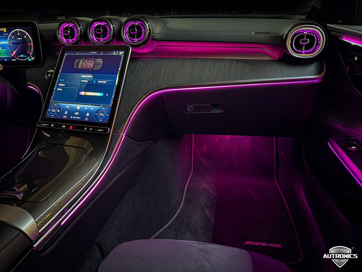 Ambientebeleuchtung Nachrüsten 8-teiliges LED Set mit beleuchteten Lüftungsdüsen Armaturenbrett für Mercedes-Benz C-Klasse W206 MBUX & App-Steuerung