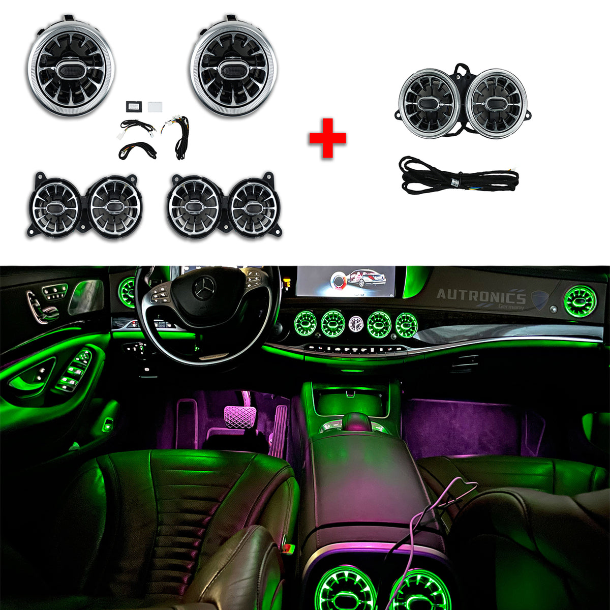 LED Lüftungsdüsen Ambientebeleuchtung für Mercedes-Benz S-Klasse W222 2014–2018 Luftdüsen 7 Farben vorne & hinten Komplett-Set