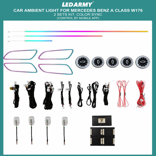 LED Ambientebeleuchtung Innenraum Set für Mercedes A-Klasse W176 / CLA C117 / GLA X156 / B-Klasse W246 RGB Lüftungsdüsen & Interieur Licht Kit App-Steuerung