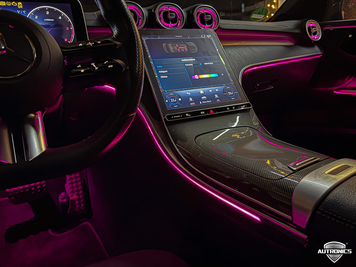 Ambientebeleuchtung Nachrüsten 8-teiliges LED Set mit beleuchteten Lüftungsdüsen Armaturenbrett für Mercedes-Benz C-Klasse W206 MBUX & App-Steuerung