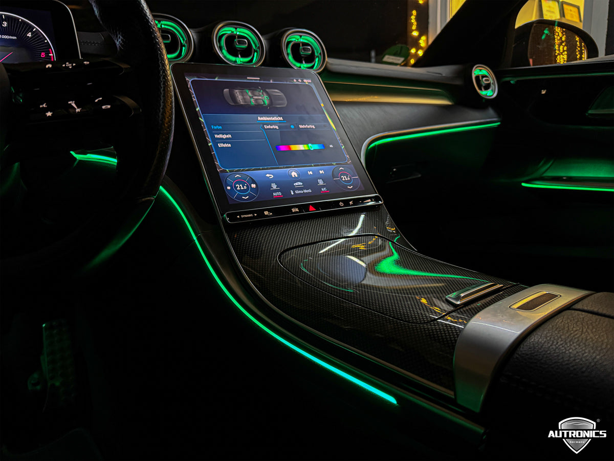 Ambientebeleuchtung Nachrüsten 8-teiliges LED Set mit beleuchteten Lüftungsdüsen Armaturenbrett für Mercedes-Benz C-Klasse W206 MBUX & App-Steuerung